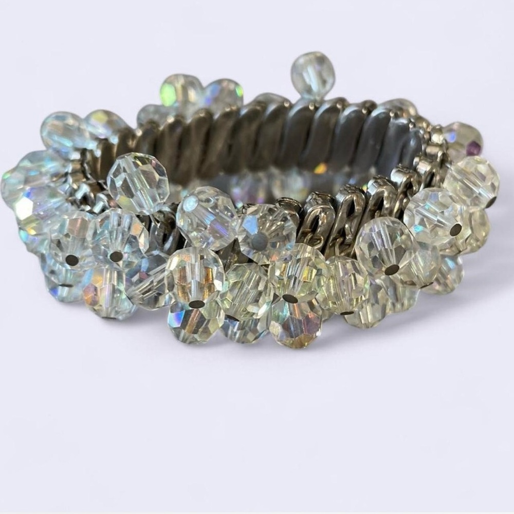 Vintage Silver crystal stretch bracelet Hollywood regency glamour